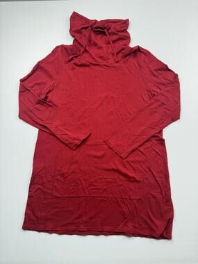 J. Jill Pure Jill Shirt Womens Large Red Cowl Neck Long Sleeve Hooded Tunic Top